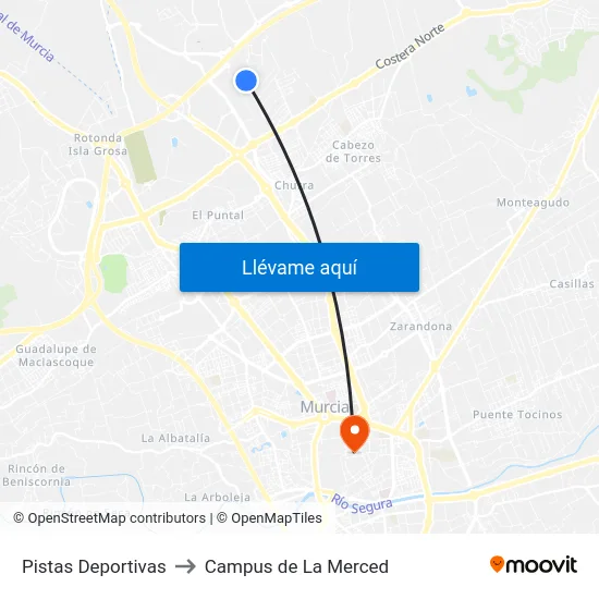 Pistas Deportivas to Campus de La Merced map