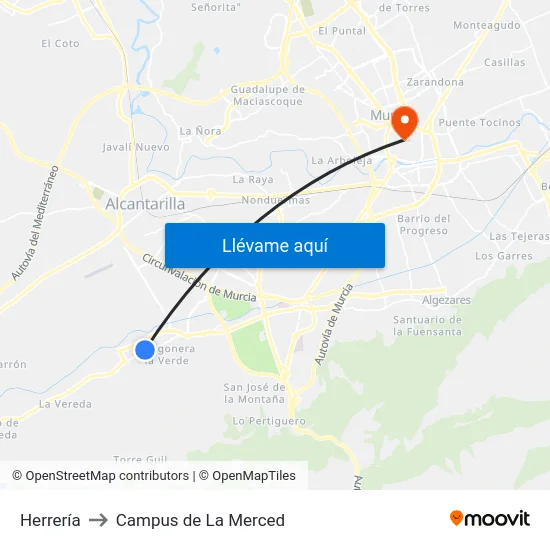 Herrería to Campus de La Merced map