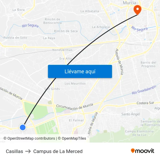 Casillas to Campus de La Merced map