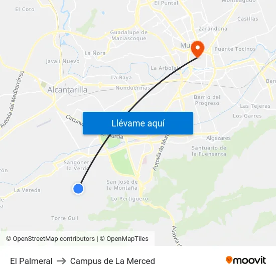 El Palmeral to Campus de La Merced map