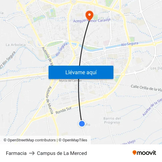 Farmacia to Campus de La Merced map