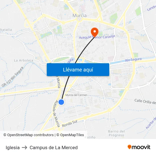 Iglesia to Campus de La Merced map