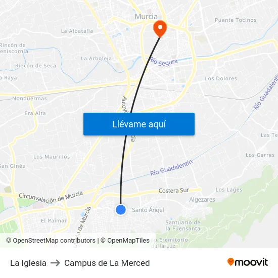La Iglesia to Campus de La Merced map