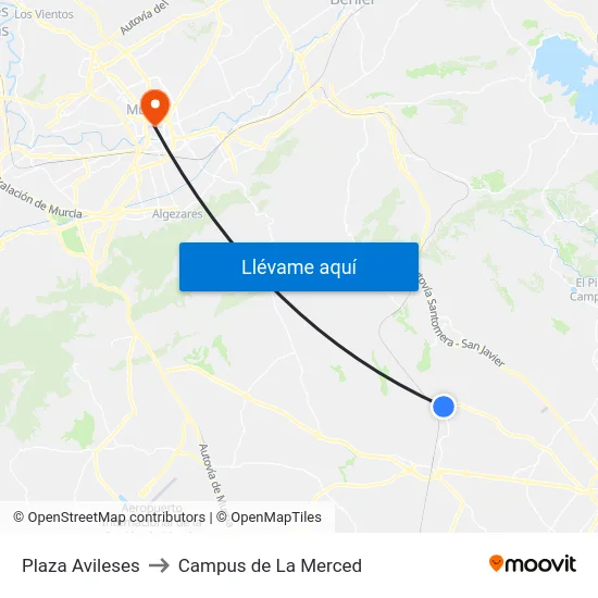 Plaza Avileses to Campus de La Merced map