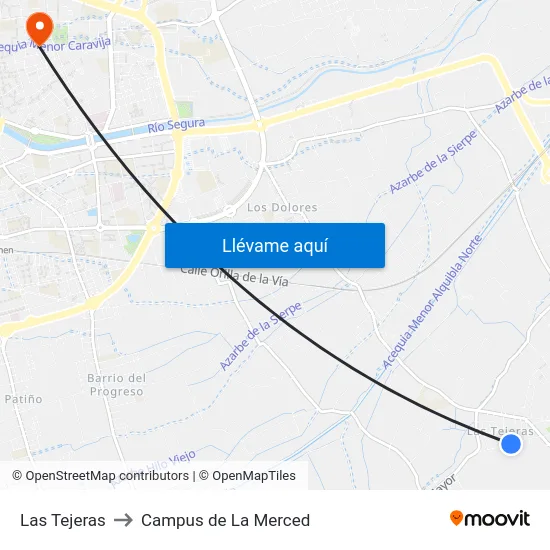 Las Tejeras to Campus de La Merced map