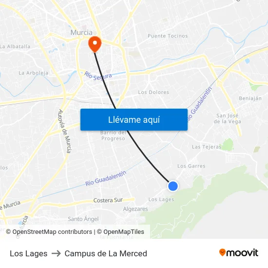 Los Lages to Campus de La Merced map