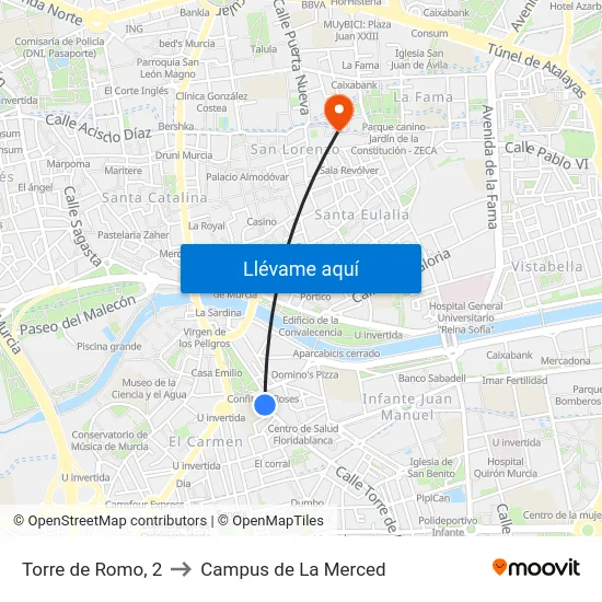 Torre de Romo, 2 to Campus de La Merced map