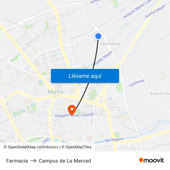 Farmacia to Campus de La Merced map
