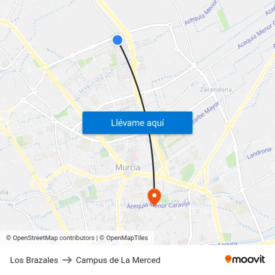 Los Brazales to Campus de La Merced map