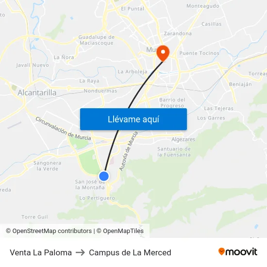 Venta La Paloma to Campus de La Merced map