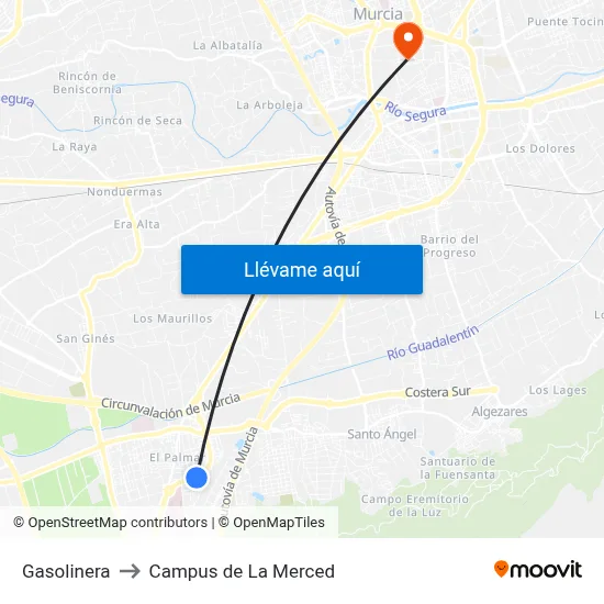 Gasolinera to Campus de La Merced map