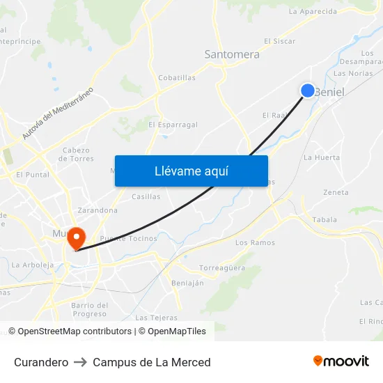 Curandero to Campus de La Merced map