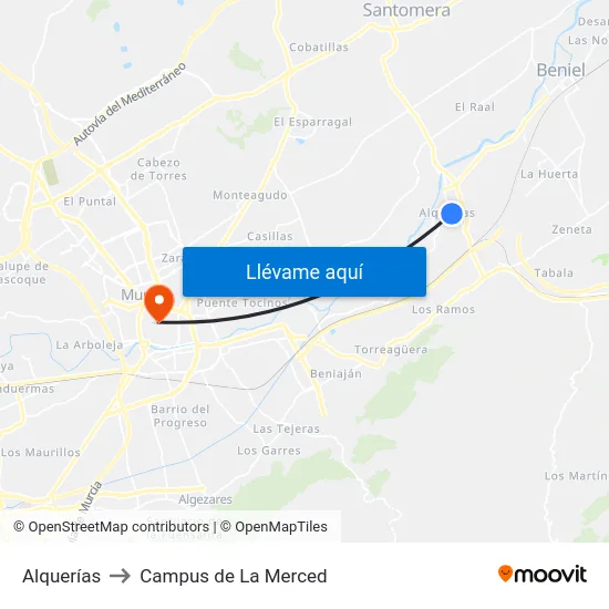 Alquerías to Campus de La Merced map