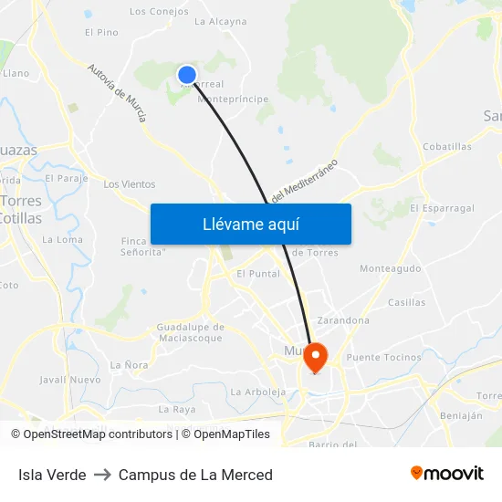 Isla Verde to Campus de La Merced map