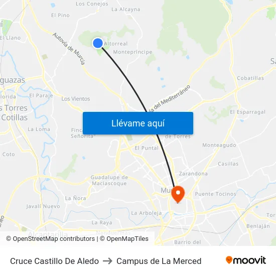 Cruce Castillo De Aledo to Campus de La Merced map