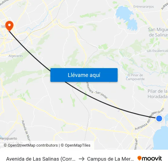 Avenida de Las Salinas (Correos) to Campus de La Merced map