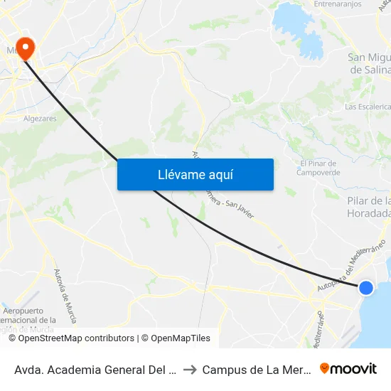 Avda. Academia General Del Aire to Campus de La Merced map