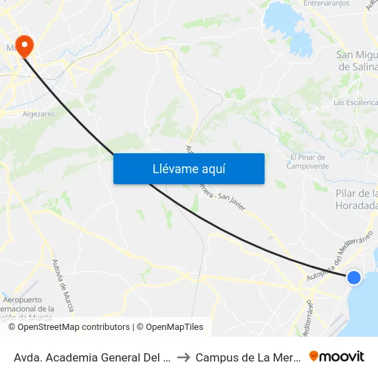Avda. Academia General Del Aire to Campus de La Merced map