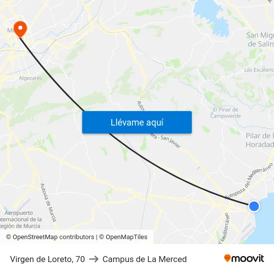 Virgen de Loreto, 70 to Campus de La Merced map