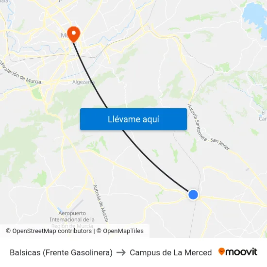 Balsicas (Frente Gasolinera) to Campus de La Merced map