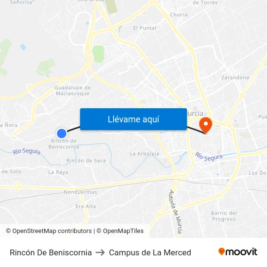 Rincón De Beniscornia to Campus de La Merced map