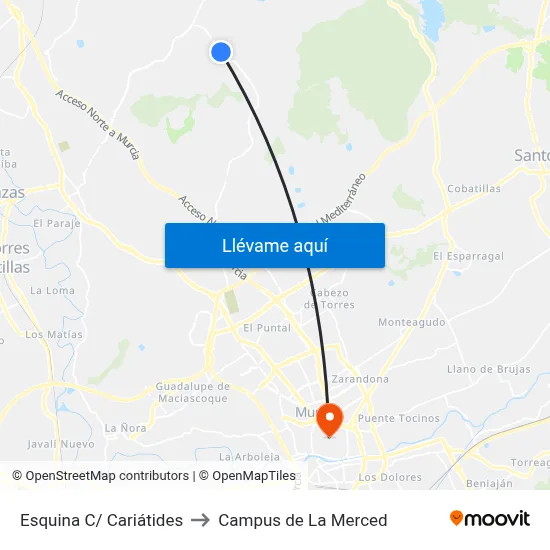 Esquina C/ Cariátides to Campus de La Merced map