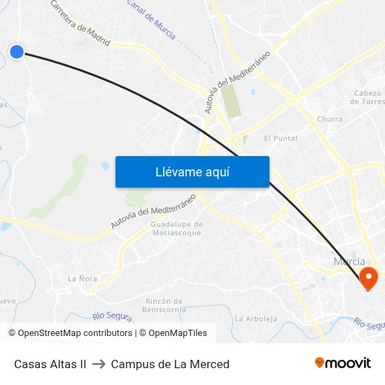 Casas Altas II to Campus de La Merced map