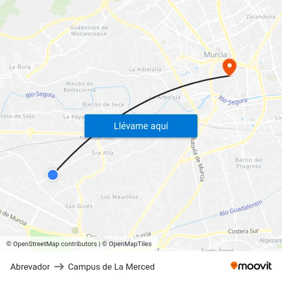 Abrevador to Campus de La Merced map