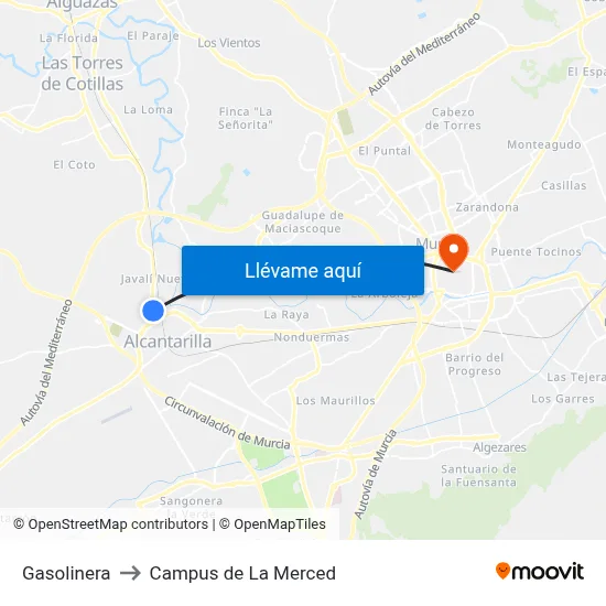 Gasolinera to Campus de La Merced map