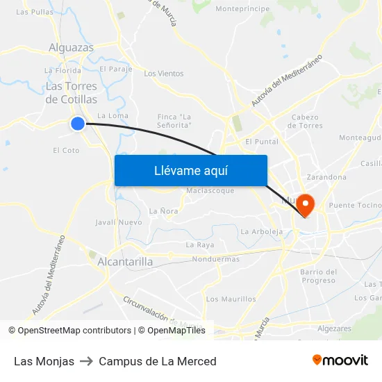 Las Monjas to Campus de La Merced map