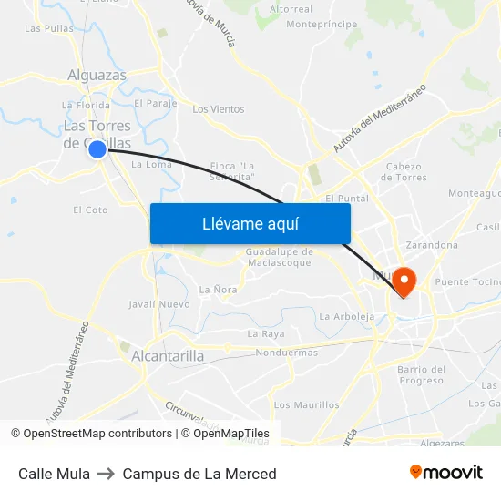 Calle Mula to Campus de La Merced map