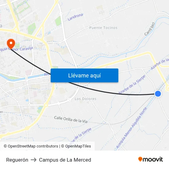 Reguerón to Campus de La Merced map
