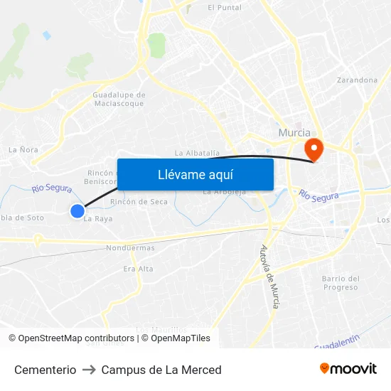 Cementerio to Campus de La Merced map