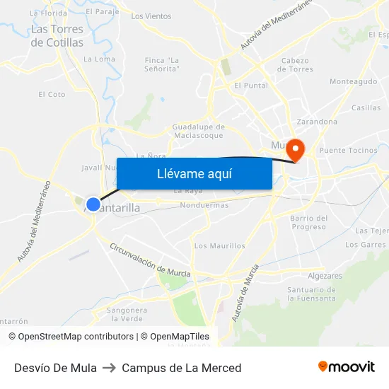 Desvío De Mula to Campus de La Merced map