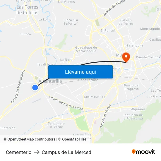 Cementerio to Campus de La Merced map