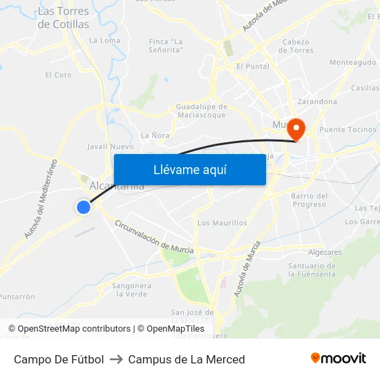 Campo De Fútbol to Campus de La Merced map