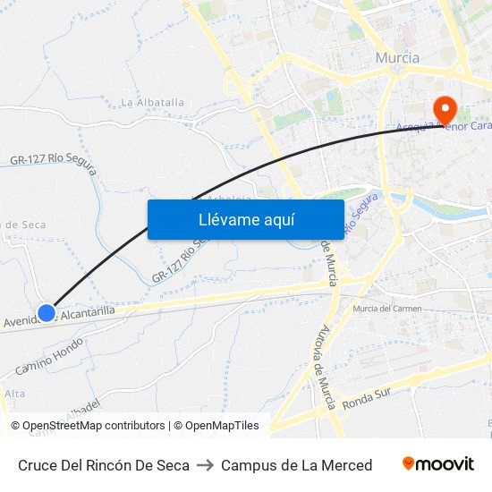 Cruce Del Rincón De Seca to Campus de La Merced map