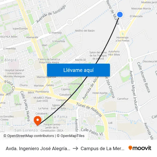 Avda. Ingeniero José Alegría, 55 to Campus de La Merced map