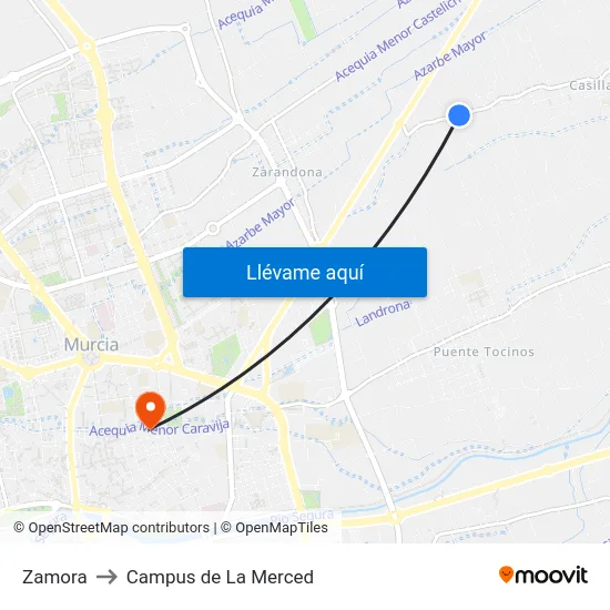Zamora to Campus de La Merced map