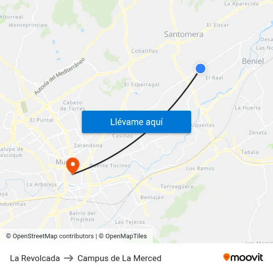 La Revolcada to Campus de La Merced map