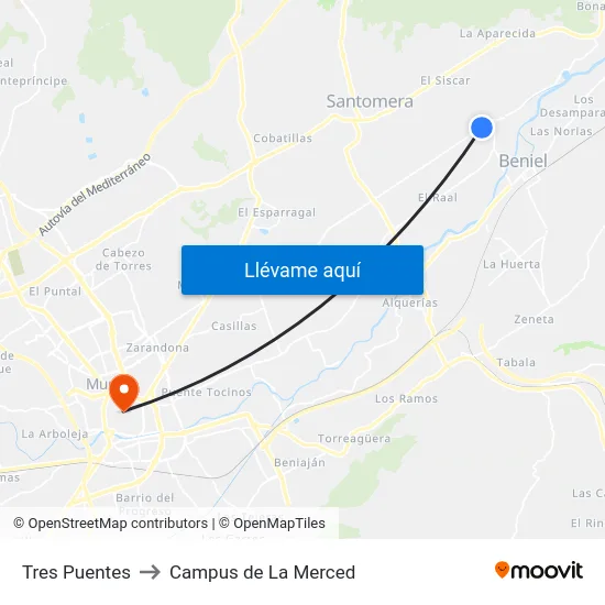 Tres Puentes to Campus de La Merced map