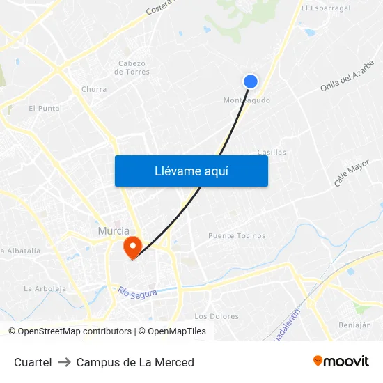 Cuartel to Campus de La Merced map