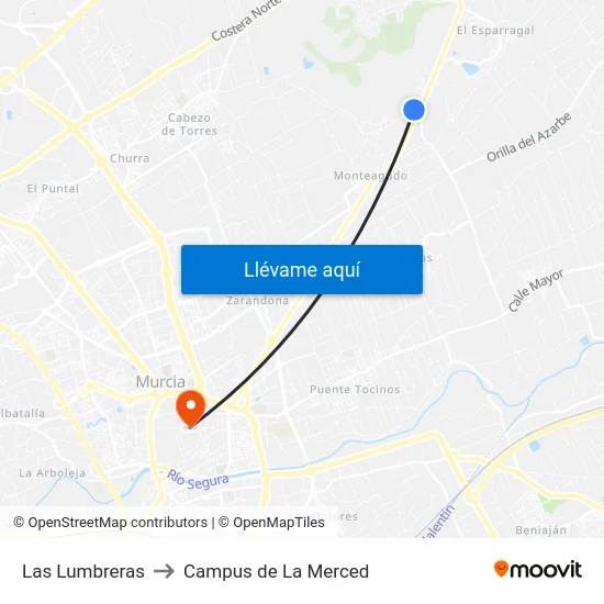 Las Lumbreras to Campus de La Merced map