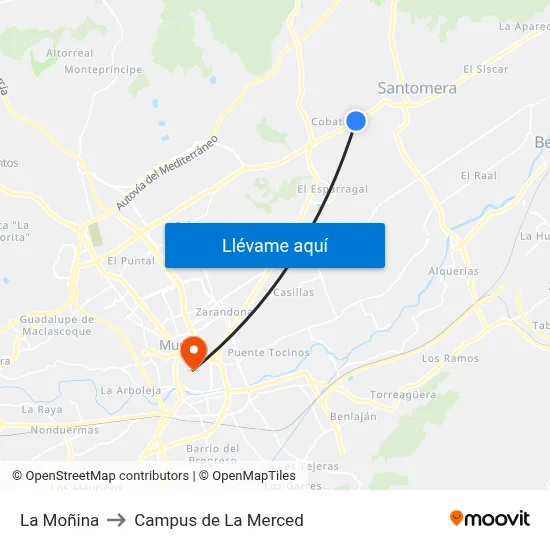 La Moñina to Campus de La Merced map