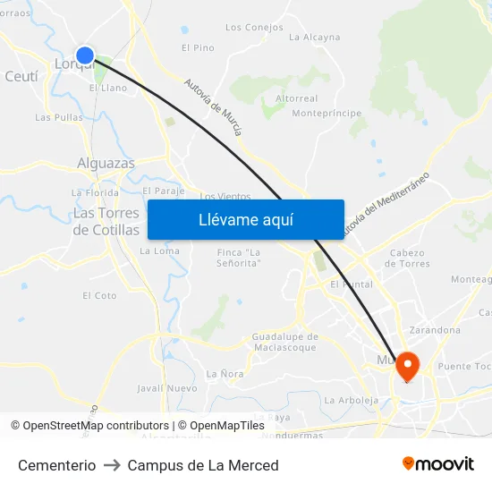 Cementerio to Campus de La Merced map