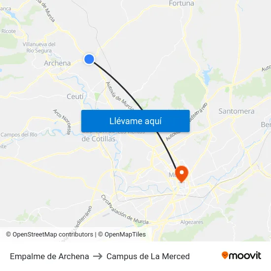Empalme de Archena to Campus de La Merced map