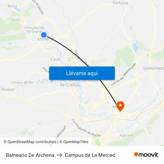 Balneario De Archena to Campus de La Merced map
