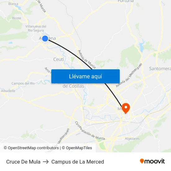 Cruce De Mula to Campus de La Merced map