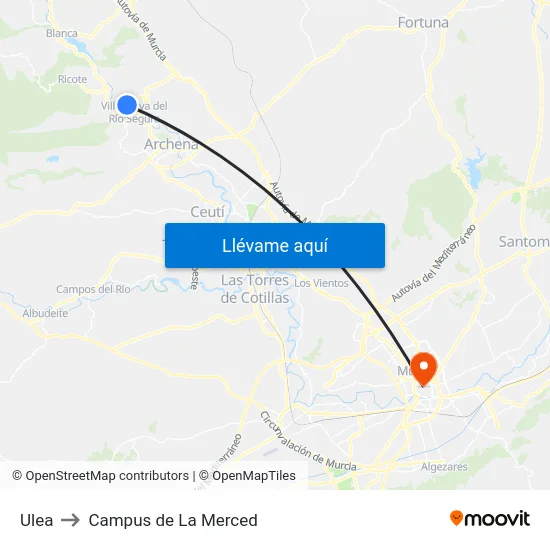 Ulea to Campus de La Merced map
