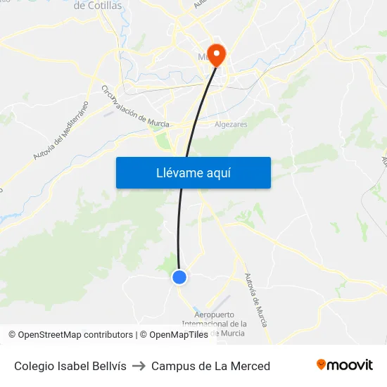 Colegio Isabel Bellvís to Campus de La Merced map